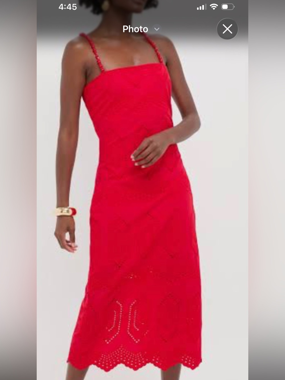 Feminine Red Eyelet Midi Dress with Twisted Straps